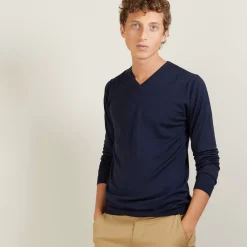 Maison Montagut Pulls>Pull Col V En Laine Et Soie - Basil