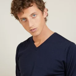 Maison Montagut Pulls>Pull Col V En Laine Et Soie - Basil