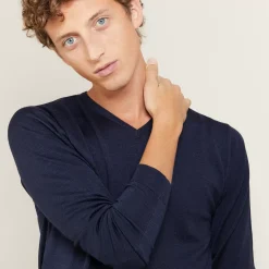 Maison Montagut Pulls>Pull Col V En Laine Et Soie - Basil