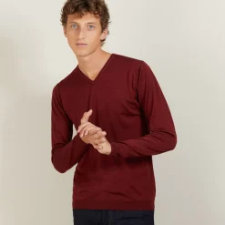 Maison Montagut Pulls>Pull Col V En Laine Et Soie - Basil
