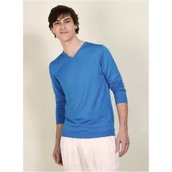 Maison Montagut Pulls>Pull Col V En Laine Et Soie - Basil