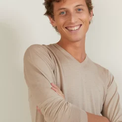 Maison Montagut Pulls>Pull Col V En Laine Et Soie - Basil