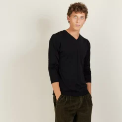 Maison Montagut Pulls>Pull Col V En Laine Et Soie - Basil