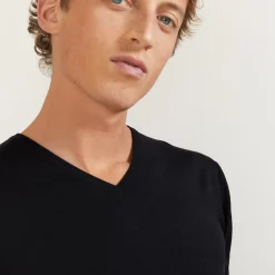 Maison Montagut Pulls>Pull Col V En Laine Et Soie - Basil