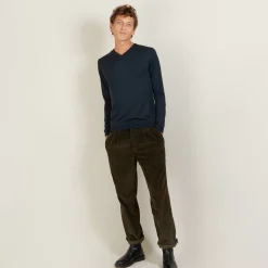 Maison Montagut Pulls>Pull Col V En Laine Et Soie - Basil