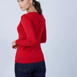 Maison Montagut Pulls>Pull Col V En Laine Et Soie - Bonnie Rouge
