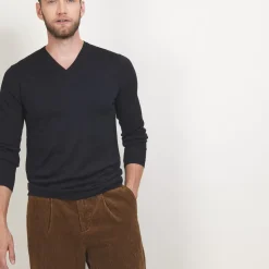 Maison Montagut Pulls>Pull Col V En Laine Merinos - Badyss