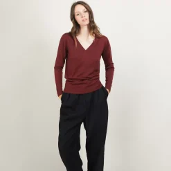 Maison Montagut Pulls>Pull Col V En Laine Merinos - Boule