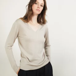 Maison Montagut Pulls>Pull Col V En Laine Merinos - Boule