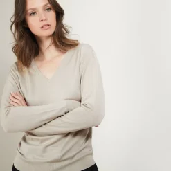Maison Montagut Pulls>Pull Col V En Laine Merinos - Boule