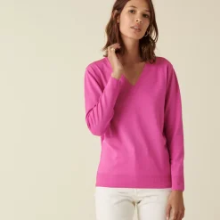 Maison Montagut Pulls>Pull Col V En Laine Merinos Finitions Bord Cotes - Arya