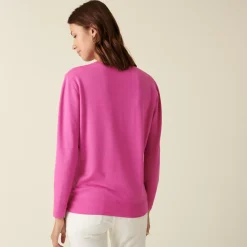 Maison Montagut Pulls>Pull Col V En Laine Merinos Finitions Bord Cotes - Arya