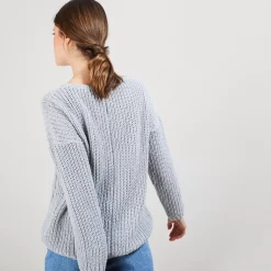 Maison Montagut Pulls>Pull Col V En Maille Cotelee - Bulle