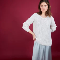 Maison Montagut Pulls>Pull Col V En Maille Cotelee - Bulle