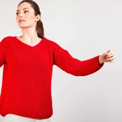 Maison Montagut Pulls>Pull Col V En Maille Cotelee - Bulle