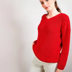 Maison Montagut Pulls>Pull Col V En Maille Cotelee - Bulle