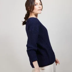 Maison Montagut Pulls>Pull Col V En Maille Cotelee - Bulle