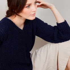 Maison Montagut Pulls>Pull Col V En Maille Cotelee - Bulle