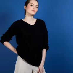 Maison Montagut Pulls>Pull Col V En Maille Cotelee - Bulle