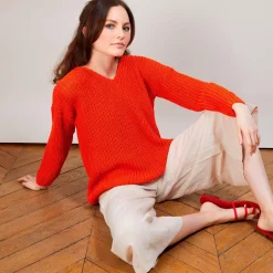 Maison Montagut Pulls>Pull Col V En Maille Cotelee - Bulle
