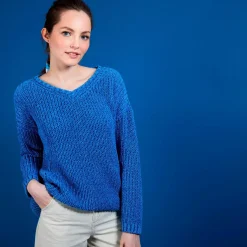 Maison Montagut Pulls>Pull Col V En Maille Cotelee - Bulle