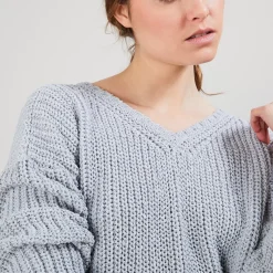 Maison Montagut Pulls>Pull Col V En Maille Cotelee - Bulle