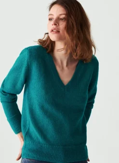 Maison Montagut Pulls>Pull Col V En Mohair Finitions Bords Cotes - Astrid