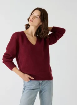 Maison Montagut Pulls>Pull Col V En Mohair Finitions Bords Cotes - Astrid
