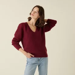 Maison Montagut Pulls>Pull Col V En Mohair Finitions Bords Cotes - Astrid