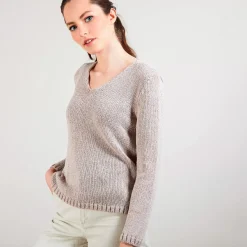 Maison Montagut Pulls>Pull Col V En Soie Coton Et Laine - Blovis