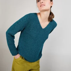 Maison Montagut Pulls>Pull Col V En Soie Coton Et Laine - Blovis