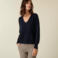 Maison Montagut Pulls>Pull Court Col V En Cachemire Avec Poches - Balba