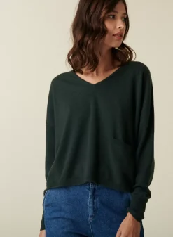 Maison Montagut Pulls>Pull Court Col V En Cachemire Avec Poches - Balba