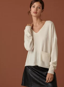 Maison Montagut Pulls>Pull Court Col V En Cachemire Avec Poches - Balba