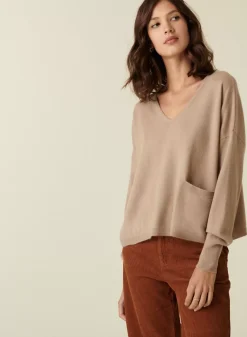 Maison Montagut Pulls>Pull Court Col V En Cachemire Avec Poches - Balba