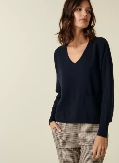 Maison Montagut Pulls>Pull Court Col V En Cachemire Avec Poches - Balba