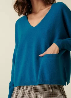 Maison Montagut Pulls>Pull Court Col V En Cachemire Avec Poches - Balba