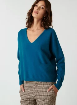 Maison Montagut Pulls>Pull Court Col V En Cachemire Avec Poches - Balba