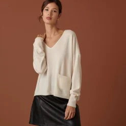 Maison Montagut Pulls>Pull Court Col V En Cachemire Avec Poches - Balba