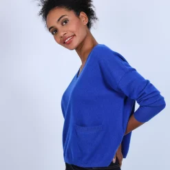Maison Montagut Pulls>Pull Court Col V En Cachemire Avec Poches - Balba