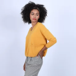 Maison Montagut Pulls>Pull Court Col V En Cachemire Avec Poches - Balba