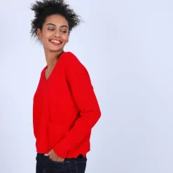 Maison Montagut Pulls>Pull Court Col V En Cachemire Avec Poches - Balba