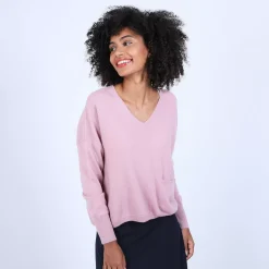 Maison Montagut Pulls>Pull Court Col V En Cachemire Avec Poches - Balba