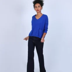 Maison Montagut Pulls>Pull Court Col V En Cachemire Avec Poches - Balba