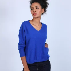 Maison Montagut Pulls>Pull Court Col V En Cachemire Avec Poches - Balba