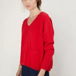 Maison Montagut Pulls>Pull Court Col V En Cachemire Avec Poches - Balba