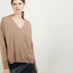 Maison Montagut Pulls>Pull Court Col V En Cachemire Avec Poches - Balba
