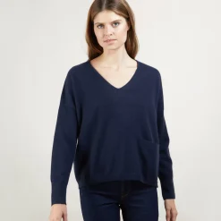 Maison Montagut Pulls>Pull Court Col V En Cachemire Avec Poches - Balba
