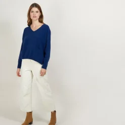 Maison Montagut Pulls>Pull Court Col V En Cachemire Avec Poches - Balba