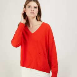 Maison Montagut Pulls>Pull Court Col V En Cachemire Avec Poches - Balba